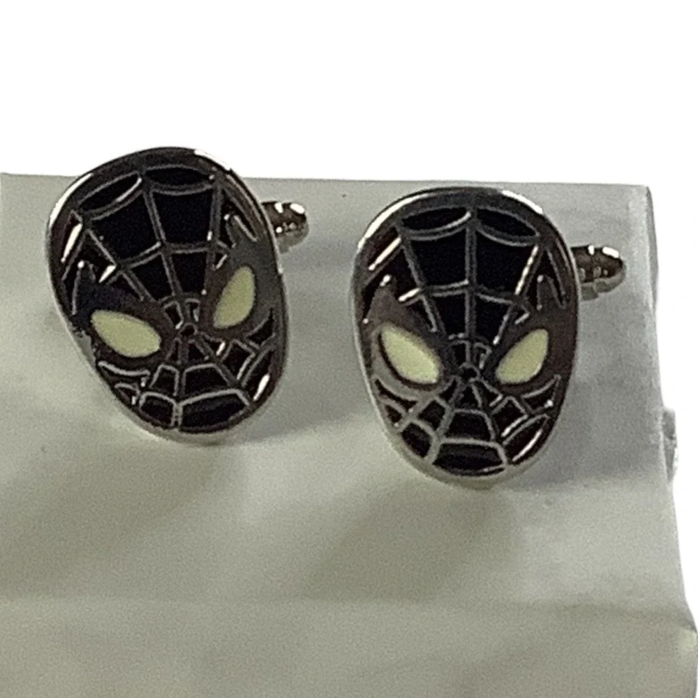 Spiderman Cufflinks Mens Silver Black Comic Book‎ Superhero Accessory